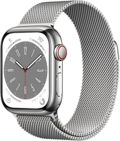 Apple Watch Series 8 (GPS + Cellular) 41mm Edelstahlgehäuse silber,  Milanaisearmband silber