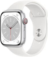 Apple Watch Series 8 (GPS + Cellular) 45mm Aluminiumgehäuse silber,  Sportband weiß
