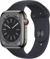 Apple Watch Series 8 (GPS + Cellular) 45mm Edelstahlgehäuse graphit,  Sportband mitternacht