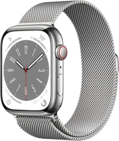 Apple Watch Series 8 (GPS + Cellular) 45mm Edelstahlgehäuse silber,  Milanaisearmband silber