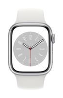 Apple Watch Series 8 (GPS + Cellular) 45mm Edelstahlgehäuse silber,  Sportband weiß