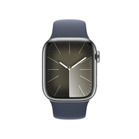 Apple Watch Series 9 (GPS + Cellular) 41mm Edelstahlgehäuse silber,  Sportband sturmblau S/M