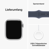 Apple Watch Series 9 (GPS) 41mm Aluminiumgehäuse silber,  Sportband sturmblau,  S/M