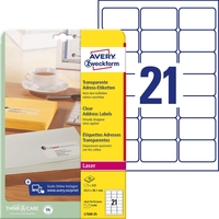 AVERY Zweckform Adress-Etiketten Adress-Etik.63, 5x38, 1 Transp. 63, 5 x 38, 1 mm Transparent
