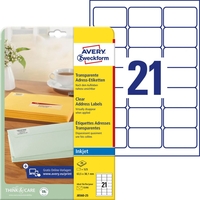 AVERY Zweckform Adress-Etiketten Inkjet-Etik.Transp.63, 5x38, 1 63, 5 x 38, 1 mm Transparent