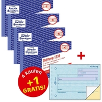 Avery Zweckform Quittungsbuch A6 Querformat inkl. Mwst. - 4 + 1 Gratis