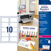 AVERY Zweckform Visitenkarten Visitenk.Ultraweiß, blanko, 100 C32026-10 270 g/m² satiniert weiß