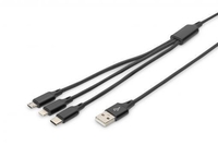 DIGITUS 3-in-1 USB Ladekabel - USB / USB-C / Lightning / Micro USB 1m
