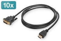 DIGITUS HDMI - DVI Adapterkabel Typ A-DVI (18 + 1) St/St,  2m,  10er Set,  Full HD,  schwarz