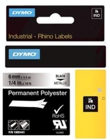 DYMO® Original IND-Schriftband für Rhino™ Permanent Polyester 6mm x 5, 5m - schwarz auf metallic