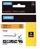 DYMO® Original IND-Schriftband für Rhino™ Vinyl 12mm x 5, 5m - schwarz auf orange