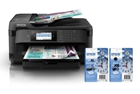 Epson WorkForce WF-7715DWF Tintenstrahl-Multifunktionsgerät + Tinte 3er Multipack 27XL CMY + Tinte BK 27XXL Wecker