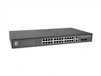 LevelOne Switch Web Smart 28 Gigabit Ethernet-Ports mit 24 PoE-Ports 375W,  2 Uplink Gigabit SFP,  2 Uplink Gigabit Ports
