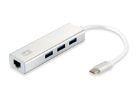 LevelOne USB-0504 Netzwerkadapter USB-C zu Gigabit Ethernet,  3x USB 3.0-HUB