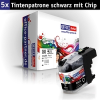 OFFICE-Partner Premium Tinte alternativ zu Brother LC125XL / LC127XL BK - 5er Set (schwarz)