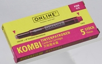 ONLINE® Tintenpatronen für Füller Kombi-Tintenpatr. rosa,  5er pink