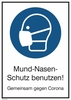 SafetyMarking® Gebotsaufkleber Hinweisschild Mund-Nasenschutz 21 cm x 29.7 cm Mund-Nasen-Schutz benutzen!