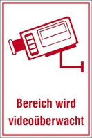 SafetyMarking® Hinweisschild Schild Berei. w. videoübewacht 20 cm x 30 cm Bereich wird videoüberwacht