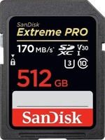 SanDisk Extreme PRO R170/W90 SDXC 512GB,  UHS-I U3,  Class 10