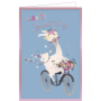 Geburtstagskarte Lama auf Rad