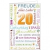 Geburtstagskarte zum 20. mit bunten Schriften