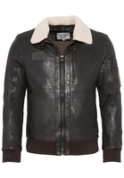 Lederblouson mit Kunstfellkragen